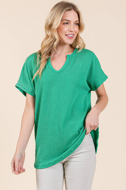 NOTCHED NECKLINE RIBBED SHIRT