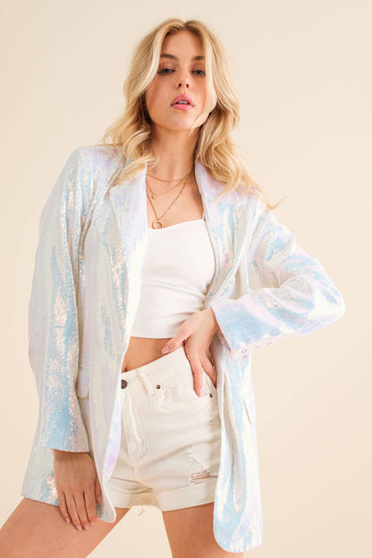 Sequin Single Boyfriend Blazer Jacket