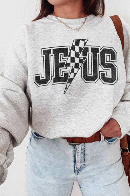 JESUS LIGHTING CHECKER GRAPHIC SWEATSHIRTS