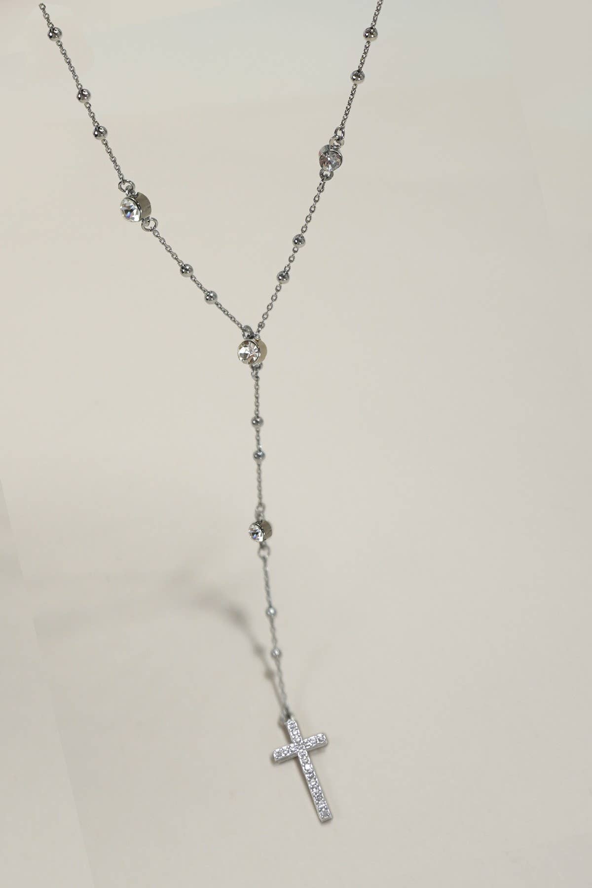 BOHO Y NECK RHINESTONE STATION CROSS NECKLACE