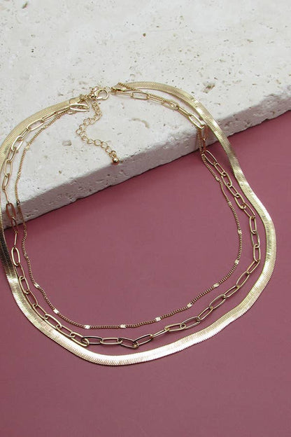 MULTI LAYER HERRINGBONE SNAKE LINK CHAIN NECKLACE