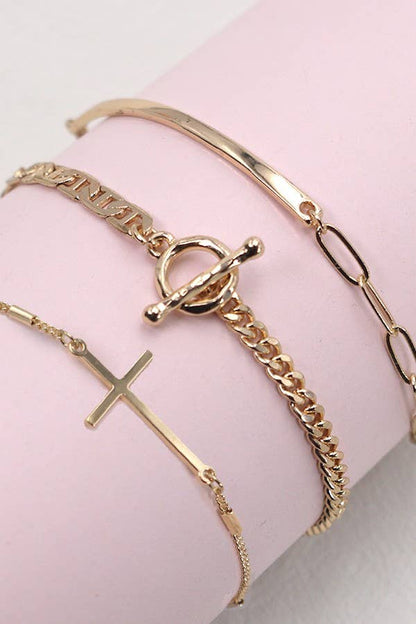 TRIO BAR CROSS SINGLE ROPE CHAIN SET BRACELET