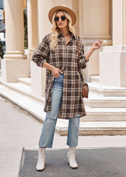 Long Plaid Button Down Shirt