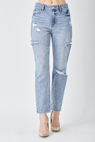 High Rise Ankle Barrel Leg Risen Jeans