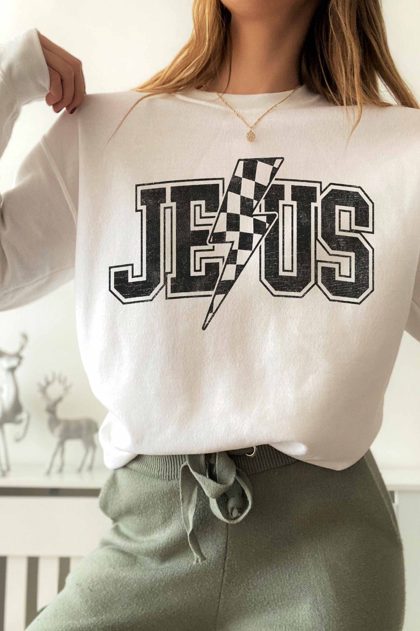 JESUS LIGHTING CHECKER GRAPHIC SWEATSHIRTS