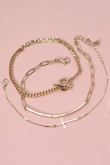 TRIO BAR CROSS SINGLE ROPE CHAIN SET BRACELET