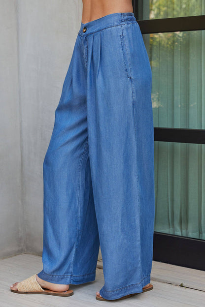 TENCEL TROUSERS WIDE LEG CHAMBRAY PANTS