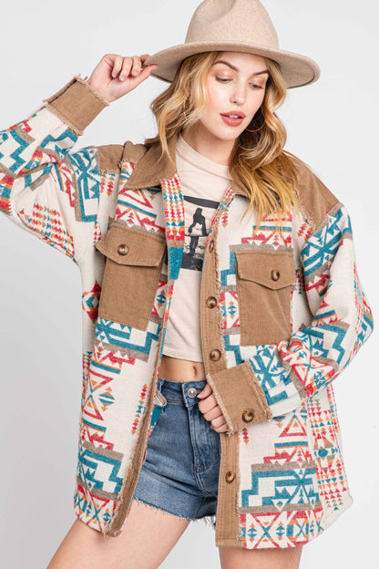 Aztec Contrast Jacket TEAL