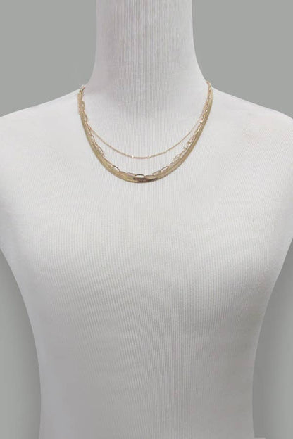 MULTI LAYER HERRINGBONE SNAKE LINK CHAIN NECKLACE