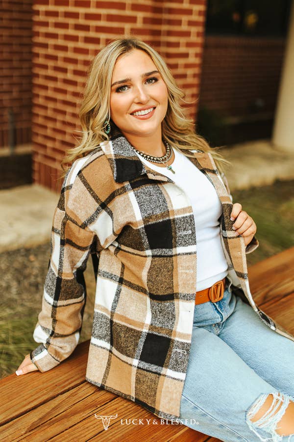 Mocha Plaid Fleece Button Down Shacket