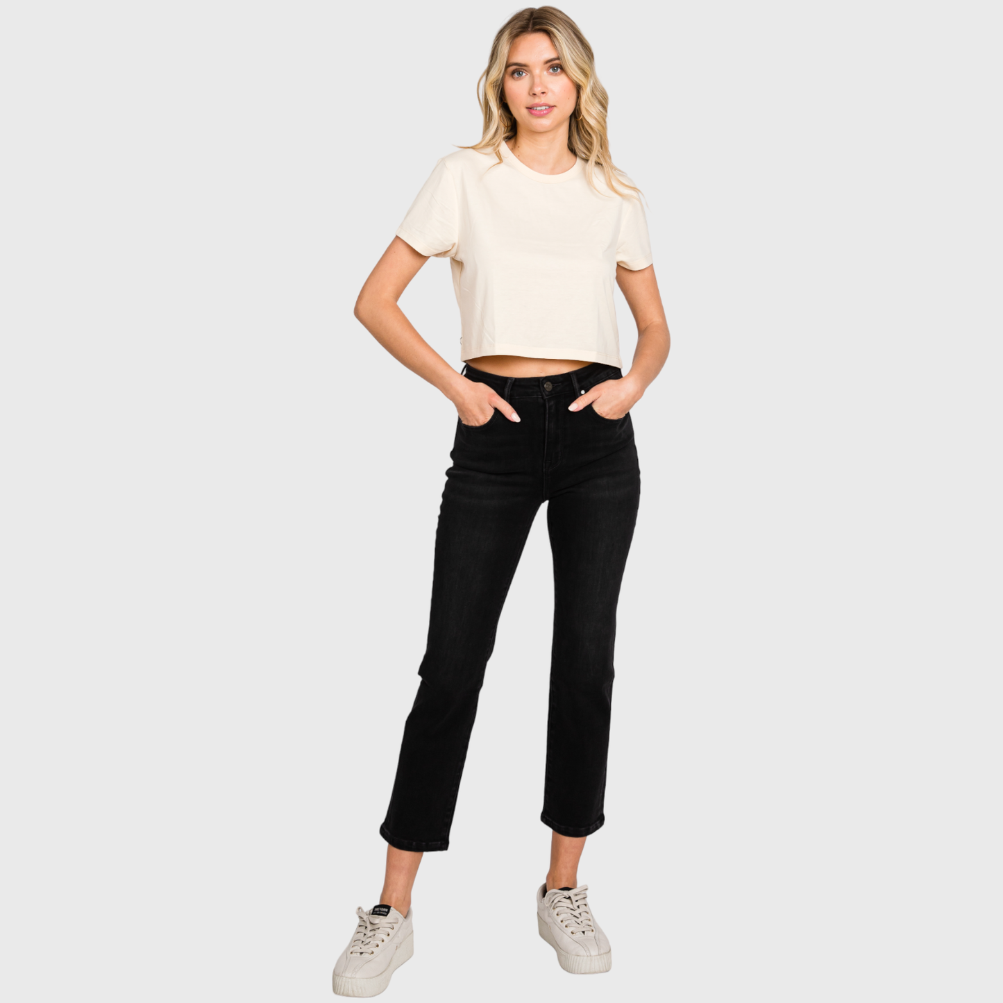 HIGH RISE STRETCH SLIM STRAIGHT JEANS