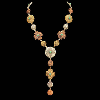 Western Cross Native Concho Y Necklace: Gold