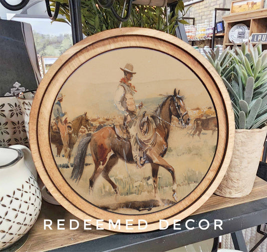 8" Round Vintage Cowboy Art