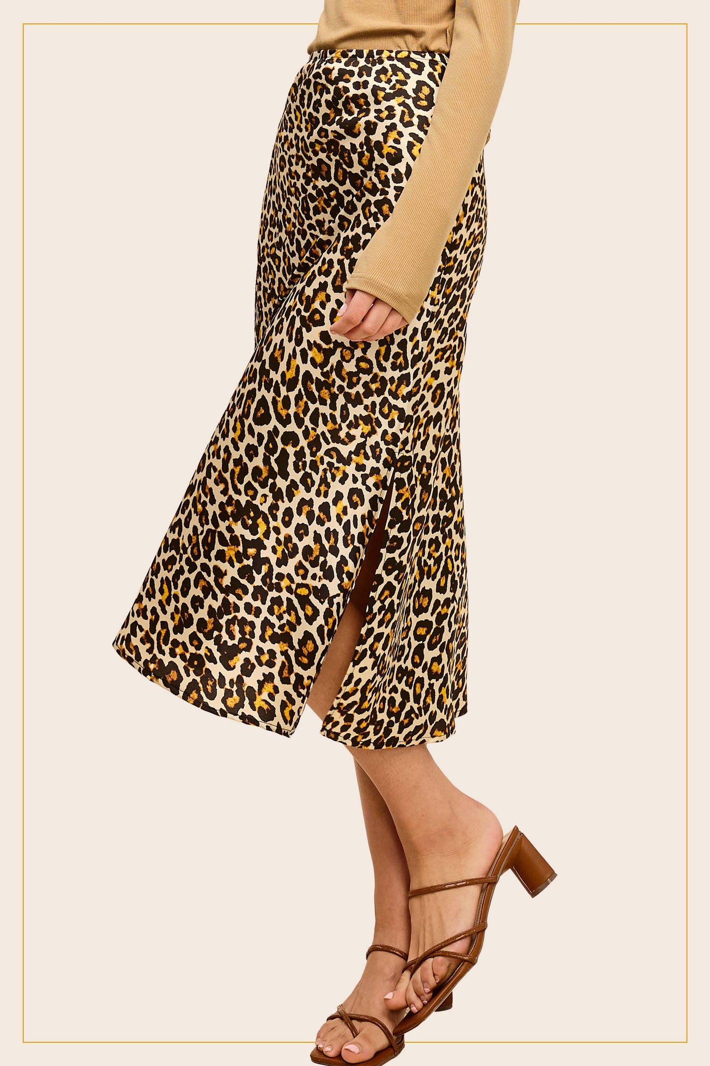 Satin Leopard Midi Skirt