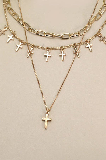 CROSS CHARM MULTI LAYER NECKLACE