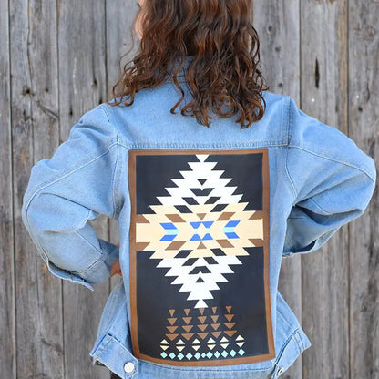 Kids Denim Jacket with Aztec Print