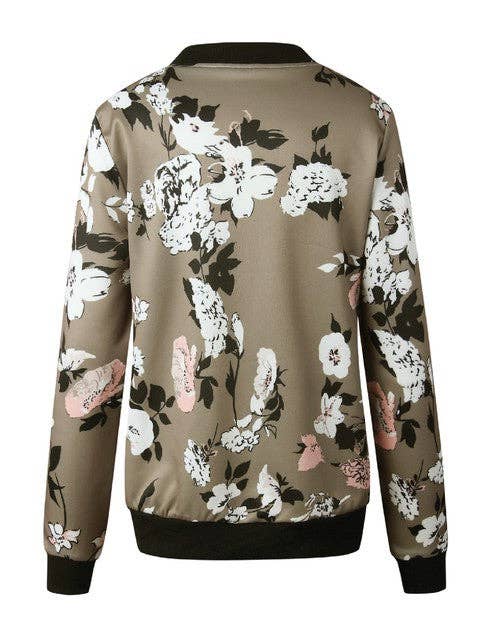 Floral Printed Zip Up Bomber Jacket