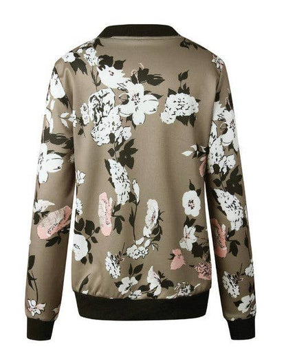 Floral Printed Zip Up Bomber Jacket