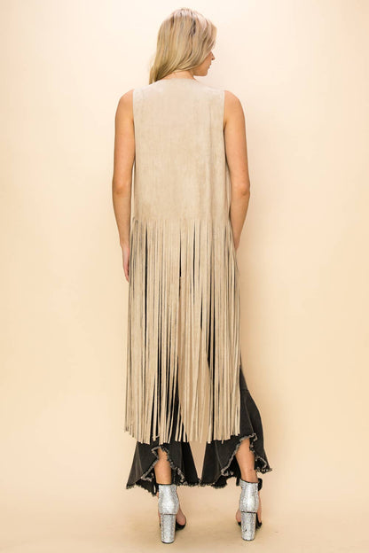 Long Suede Fringe Vest