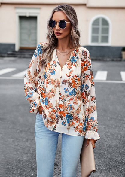 Floral Fall Button Down Long Sleeve Blouse