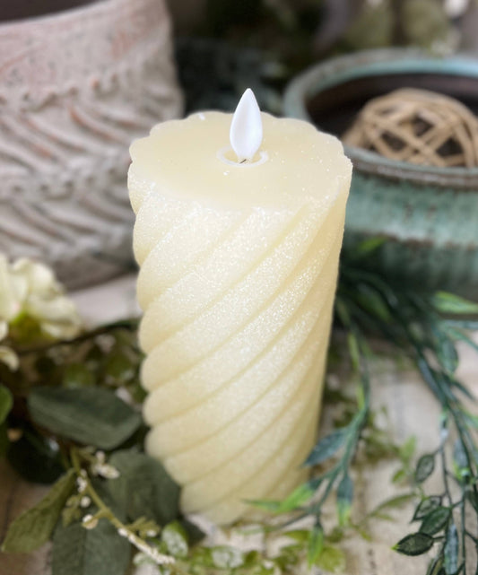 Cream Swirl Frosted Moving Flame LED Candle 3x6in