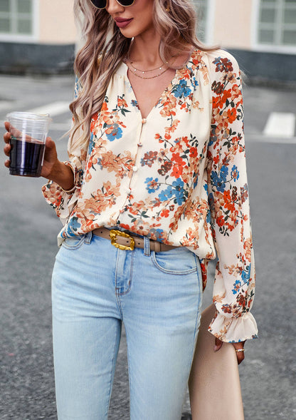 Floral Fall Button Down Long Sleeve Blouse