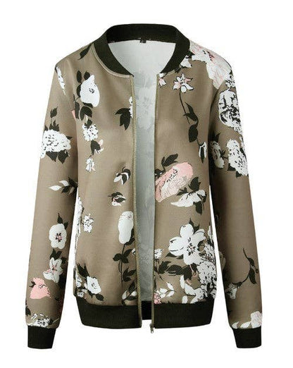 Floral Printed Zip Up Bomber Jacket