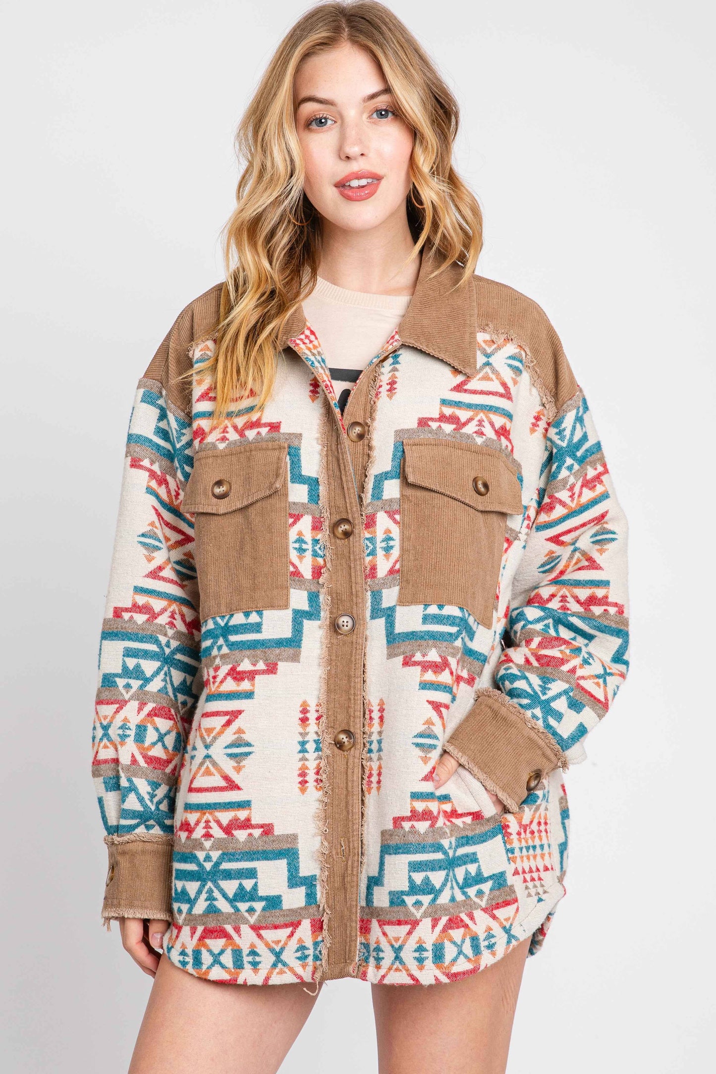 Aztec Contrast Jacket TEAL