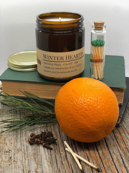 Winter Hearth Soy Candle | 9 oz Amber Apothecary Jar