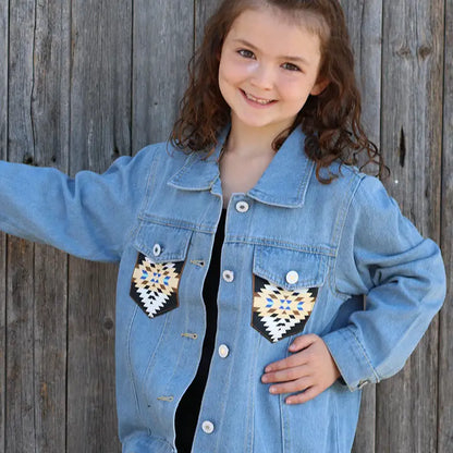 Kids Denim Jacket with Aztec Print