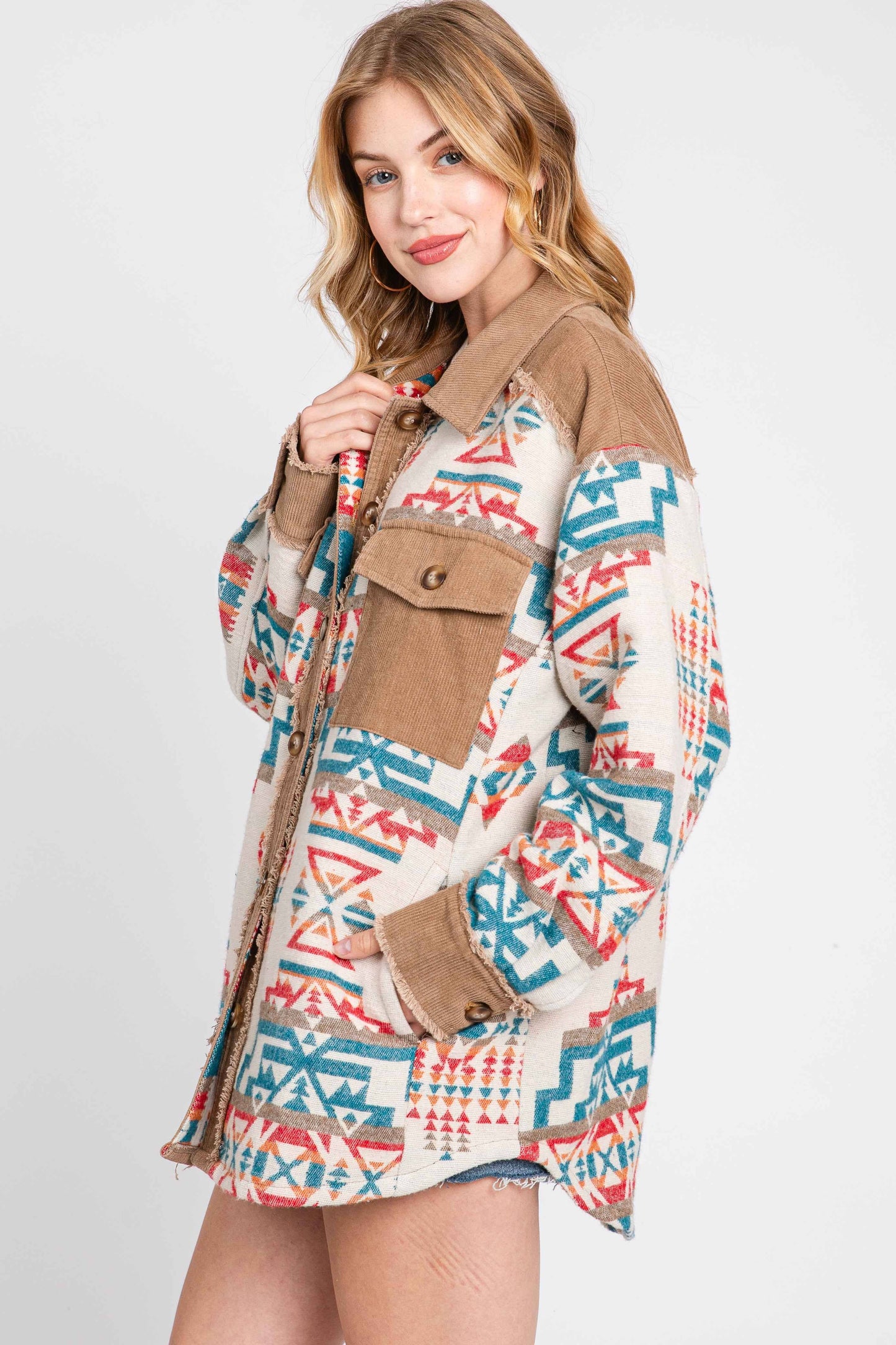 Aztec Contrast Jacket TEAL