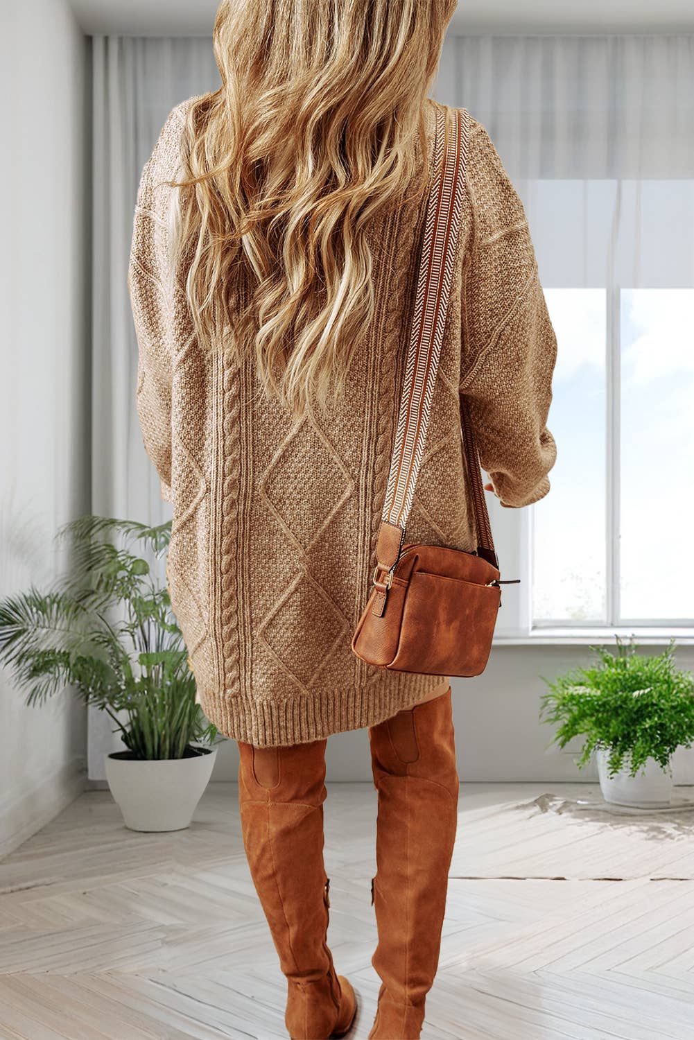 Cable Knit Drop Shoulder Loose Fit Sweater Dress