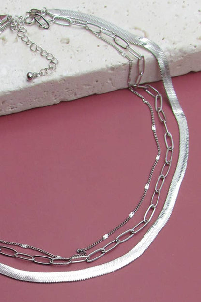 MULTI LAYER HERRINGBONE SNAKE LINK CHAIN NECKLACE