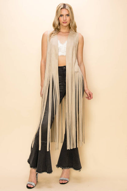 Long Suede Fringe Vest