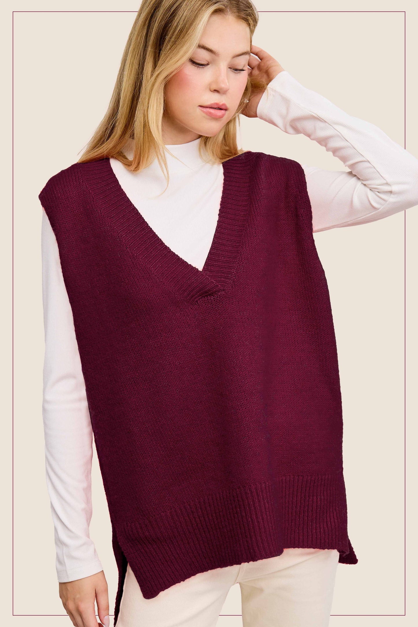 Oversized Soft Knit Sweater Vest with Side Slit