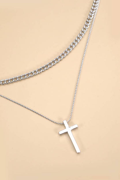 DOUBLE LAYER CROSS NECKLACE