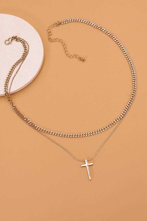 DOUBLE LAYER CROSS NECKLACE