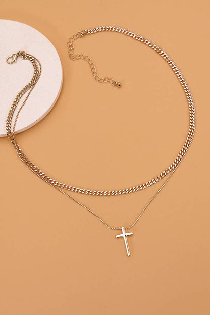 DOUBLE LAYER CROSS NECKLACE