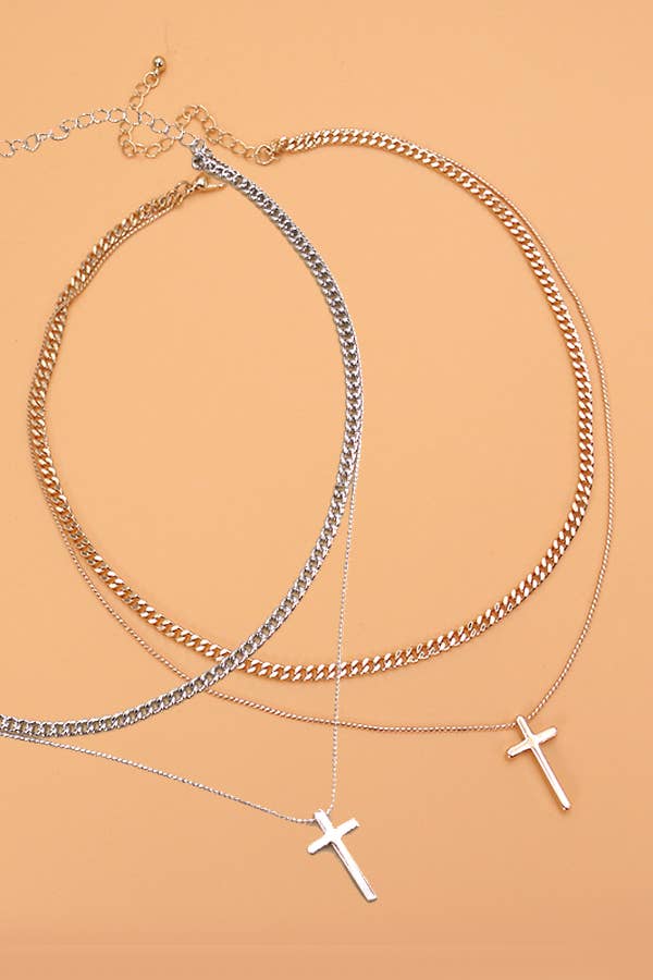 DOUBLE LAYER CROSS NECKLACE