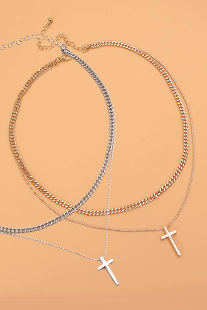 DOUBLE LAYER CROSS NECKLACE