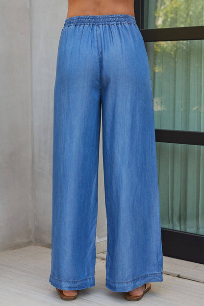 TENCEL TROUSERS WIDE LEG CHAMBRAY PANTS