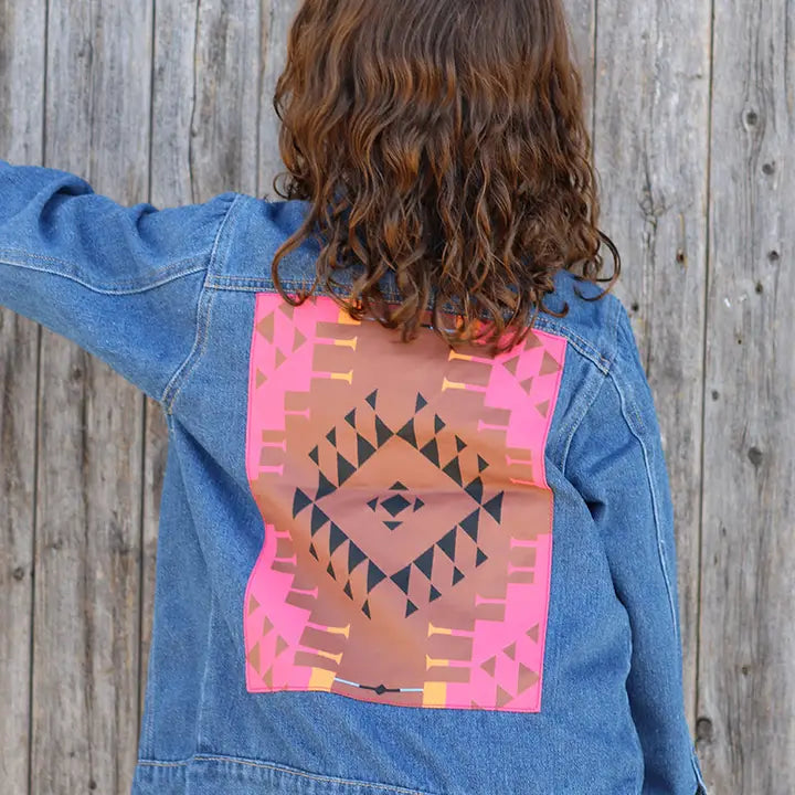 Kids Denim Jacket with Aztec Print