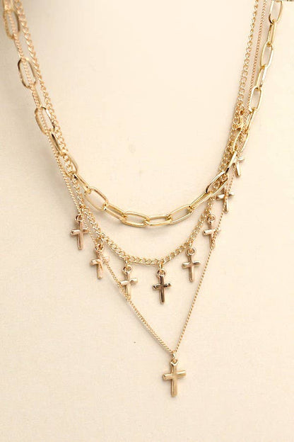 CROSS CHARM MULTI LAYER NECKLACE