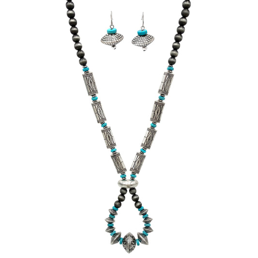 Trinity Navajo Beads 36" Long Necklace Earrings Set