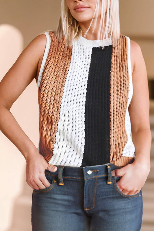 Striped Color Block Sleeveless Sweater Vest