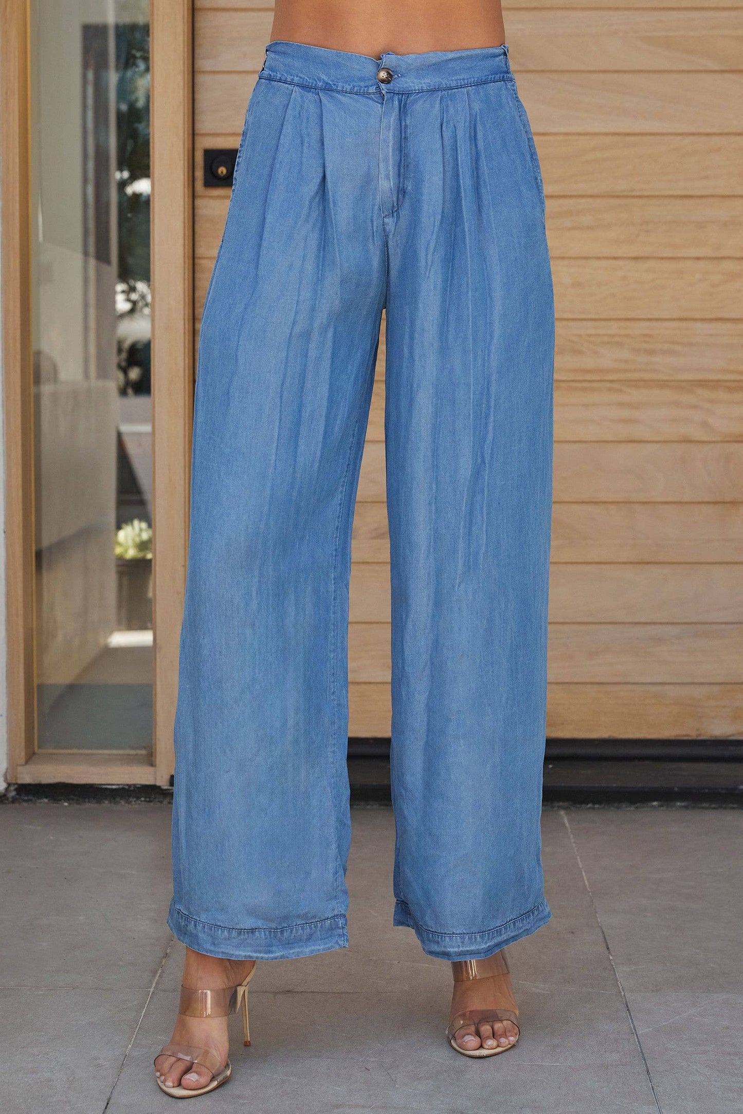 TENCEL TROUSERS WIDE LEG CHAMBRAY PANTS