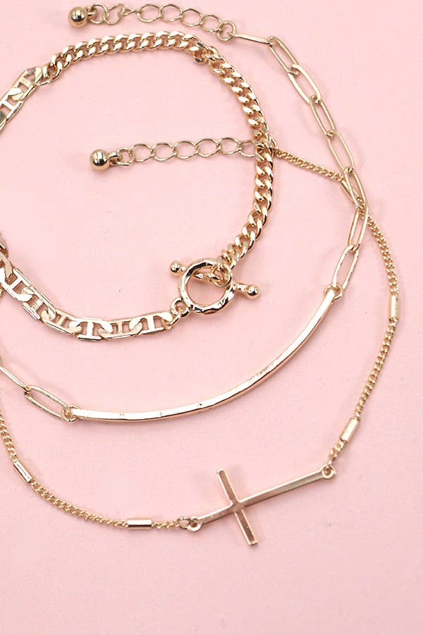 TRIO BAR CROSS SINGLE ROPE CHAIN SET BRACELET