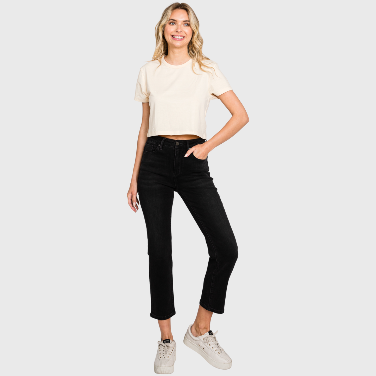 HIGH RISE STRETCH SLIM STRAIGHT JEANS