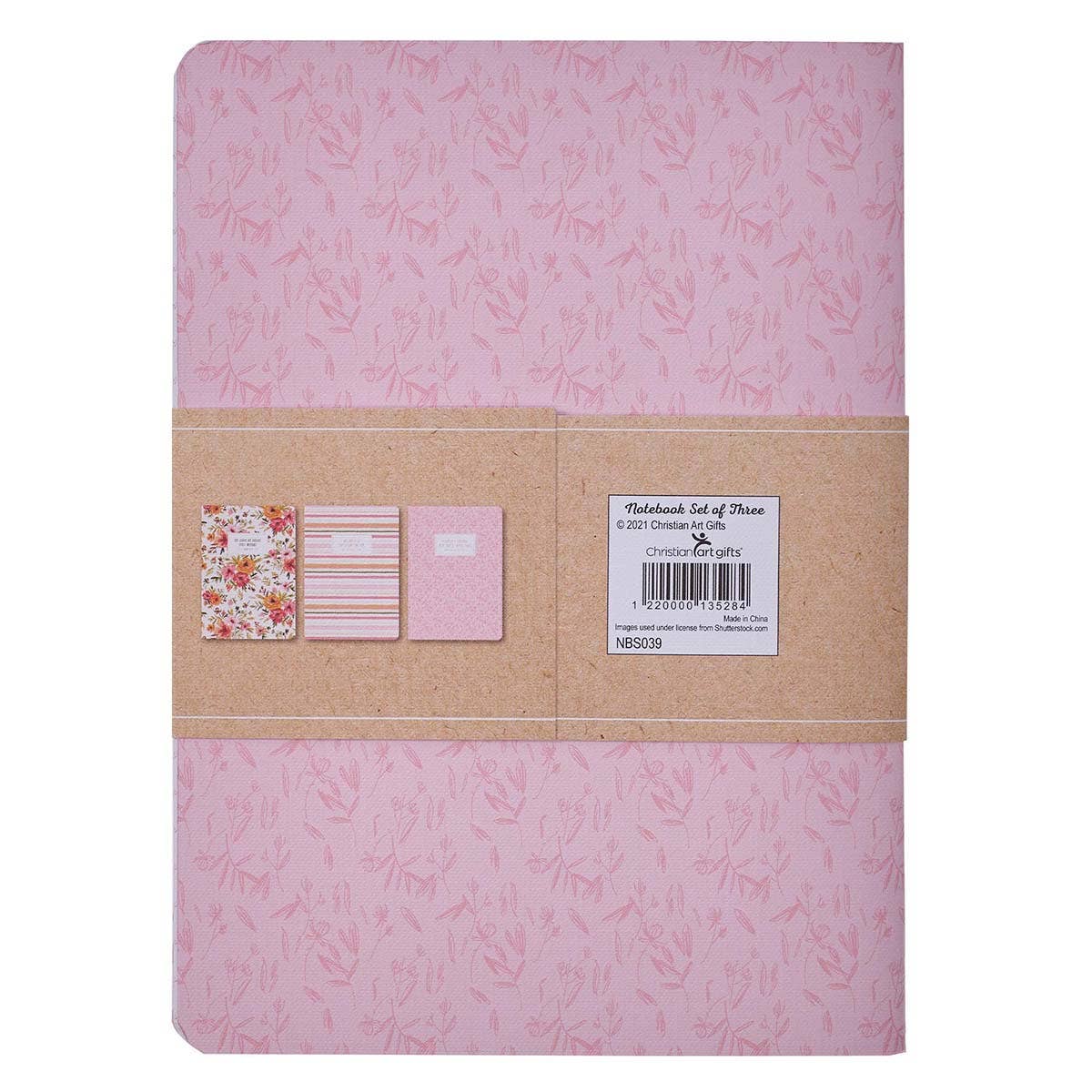 He Leads Me Pink Floral Large Notebook Set - Psalm 23:2