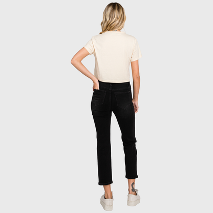 HIGH RISE STRETCH SLIM STRAIGHT JEANS